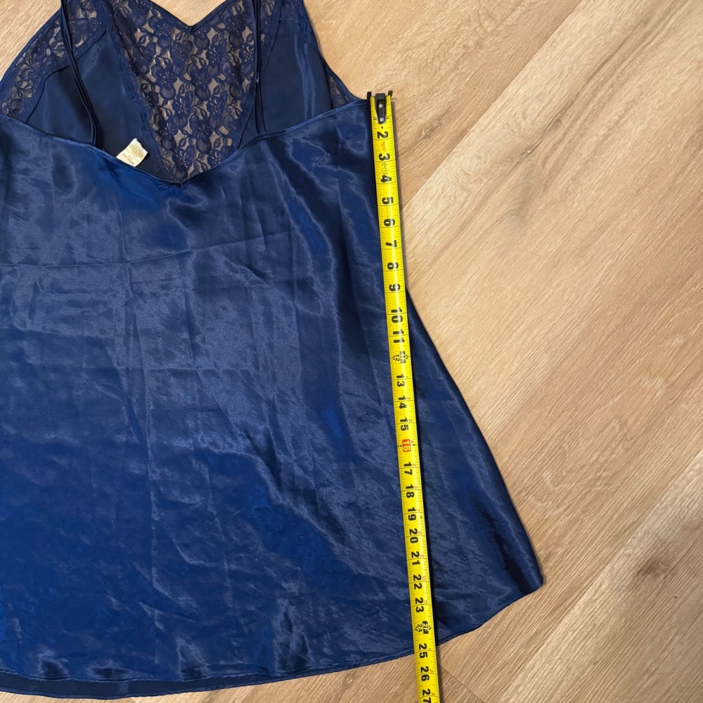 Solange Vintage Navy Blue Satin Lace Chemise Nightgown Size 14/16 Double Strap - Picture 8 of 10